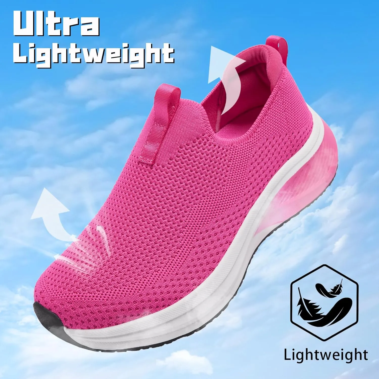 Women's Wide Non-Slip Walking Shoes Lightweight Breathable Sock Sneakers Casual Athletic Tennis Shoes Comfortable Slip On Shoes