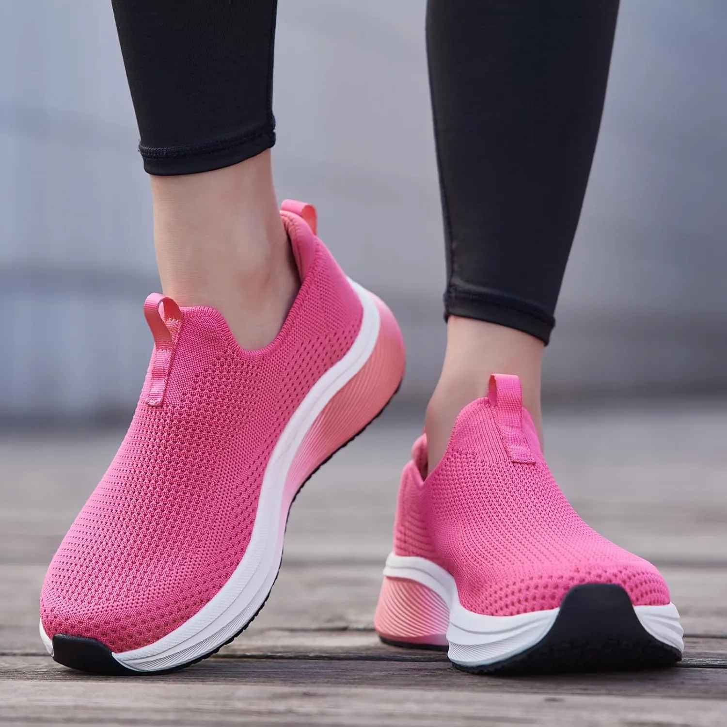 Women's Wide Non-Slip Walking Shoes Lightweight Breathable Sock Sneakers Casual Athletic Tennis Shoes Comfortable Slip On Shoes