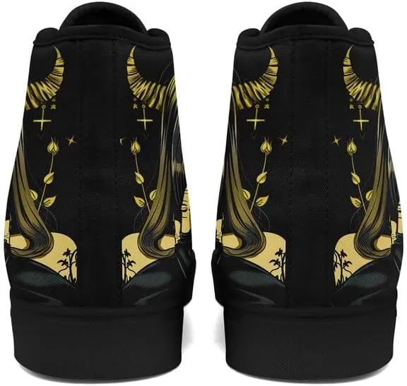 Womens/Mens Fashion High Top Canvas Shoes Lace Up Skull Black Canvas Sneaker Non Slip Casual Comfortable Walking Tennis Shoes