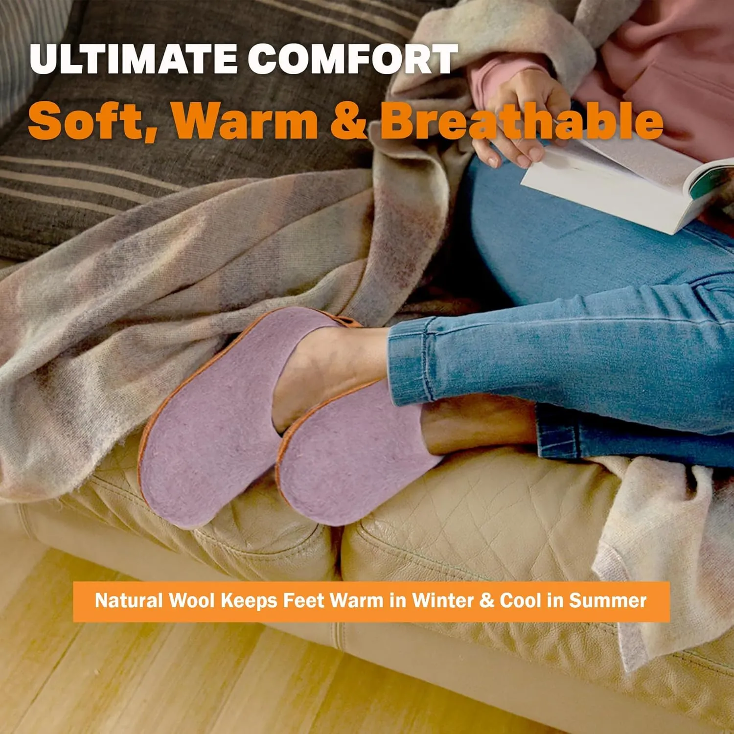 Wool Indoor Slippers - Natural Organic Wool, Genuine Leather Sole, Handmade in Nepal - Cozy, Warm, Soft, Unisex Non-Slip House Shoes for Men & Women - Perfect for Winter Comfort