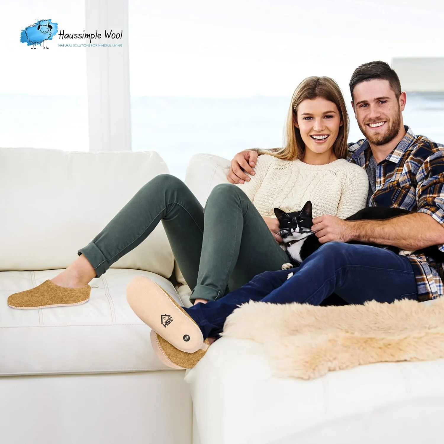 Wool Indoor Slippers - Natural Organic Wool, Genuine Leather Sole, Handmade in Nepal - Cozy, Warm, Soft, Unisex Non-Slip House Shoes for Men & Women - Perfect for Winter Comfort