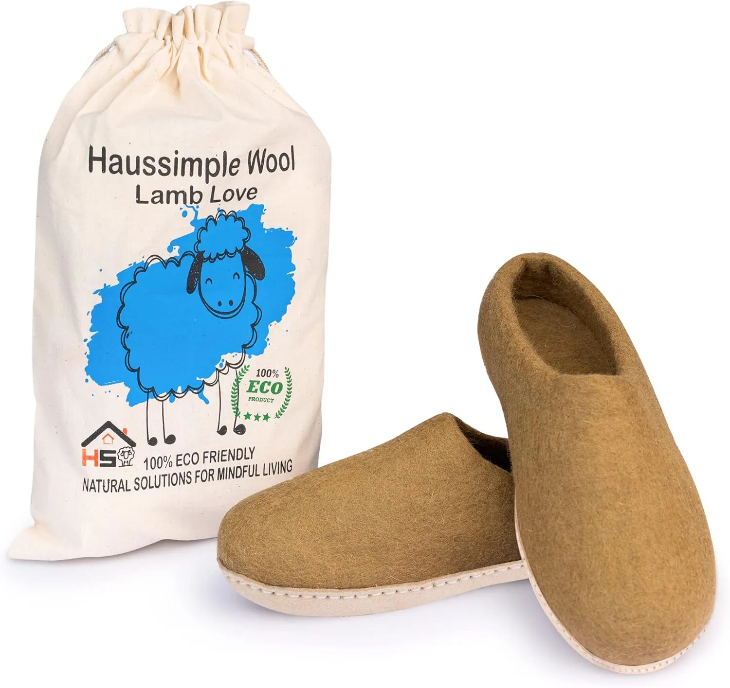 Wool Indoor Slippers - Natural Organic Wool, Genuine Leather Sole, Handmade in Nepal - Cozy, Warm, Soft, Unisex Non-Slip House Shoes for Men & Women - Perfect for Winter Comfort