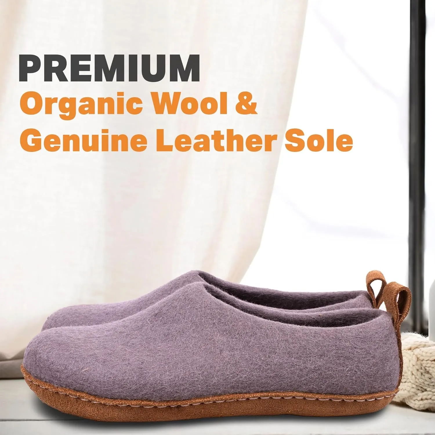Wool Indoor Slippers - Natural Organic Wool, Genuine Leather Sole, Handmade in Nepal - Cozy, Warm, Soft, Unisex Non-Slip House Shoes for Men & Women - Perfect for Winter Comfort