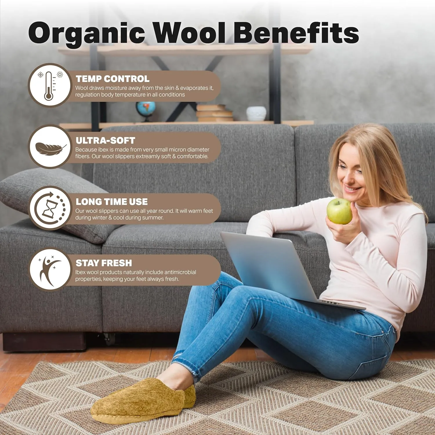Wool Indoor Slippers - Natural Organic Wool, Genuine Leather Sole, Handmade in Nepal - Cozy, Warm, Soft, Unisex Non-Slip House Shoes for Men & Women - Perfect for Winter Comfort
