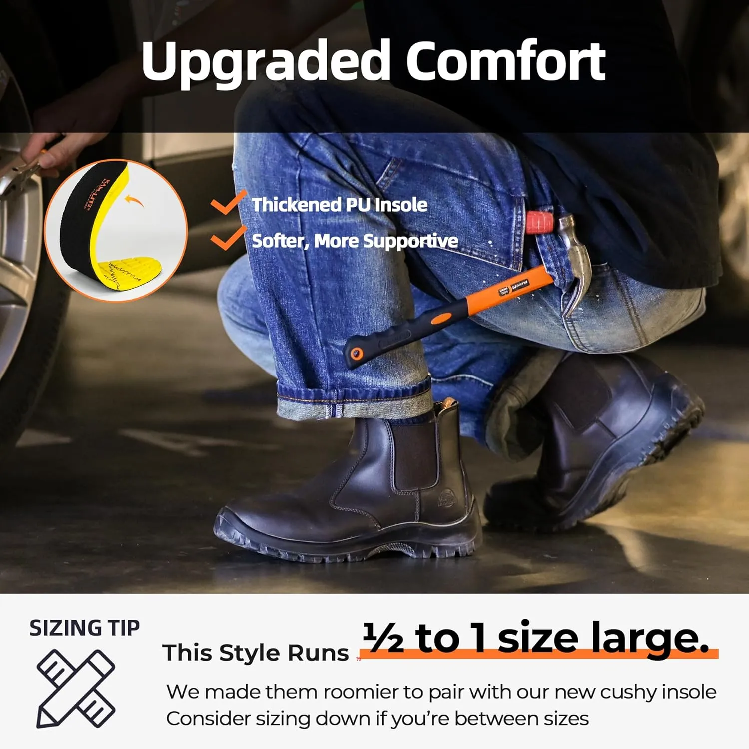 Work Boots for Men, Slip On Steel Toe Chelsea Safety Boots, Waterproof Slip Resistant Work Shoes, Lightweight Comfortable Breathable Non Slip Safety Toe Shoes