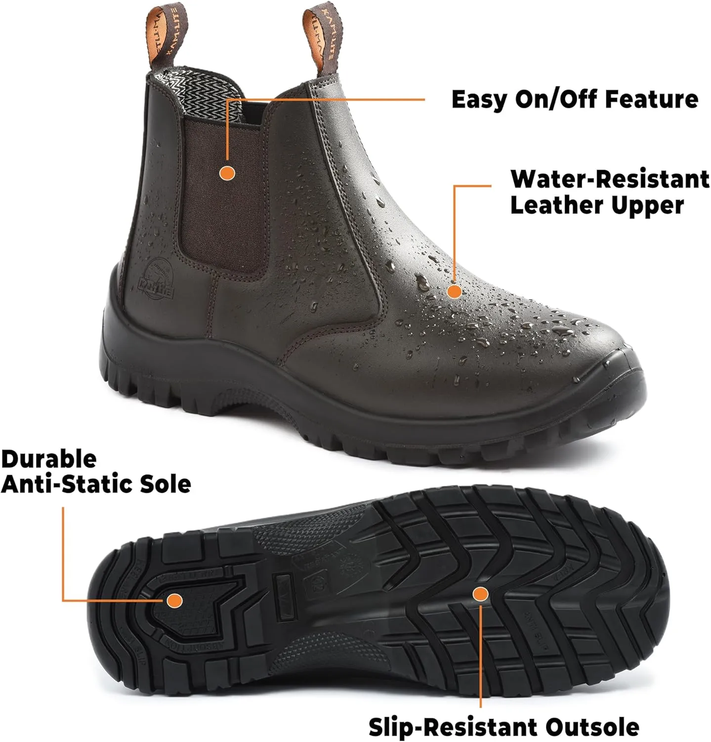 Work Boots for Men, Slip On Steel Toe Chelsea Safety Boots, Waterproof Slip Resistant Work Shoes, Lightweight Comfortable Breathable Non Slip Safety Toe Shoes