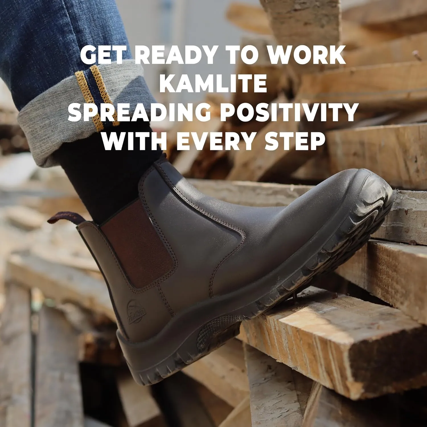 Work Boots for Men, Slip On Steel Toe Chelsea Safety Boots, Waterproof Slip Resistant Work Shoes, Lightweight Comfortable Breathable Non Slip Safety Toe Shoes