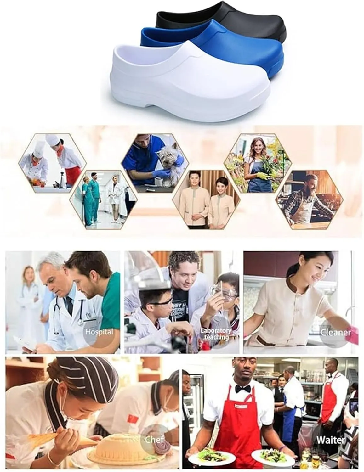 Wygwlg Oil Resistant Kitchen Work Shoes, Men's Slip on Food Service Waterproof Slip Resistant Kitchen Chef Shoes, Garden Sandals with Cushioned Arch Support, for Restaurant, Garden