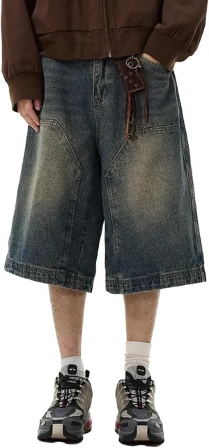 Y2k Baggy Jean Shorts for Men Jorts Hip Hop Skater Jeans Grunge Shorts Casual Loose Fit Long Denim Shorts