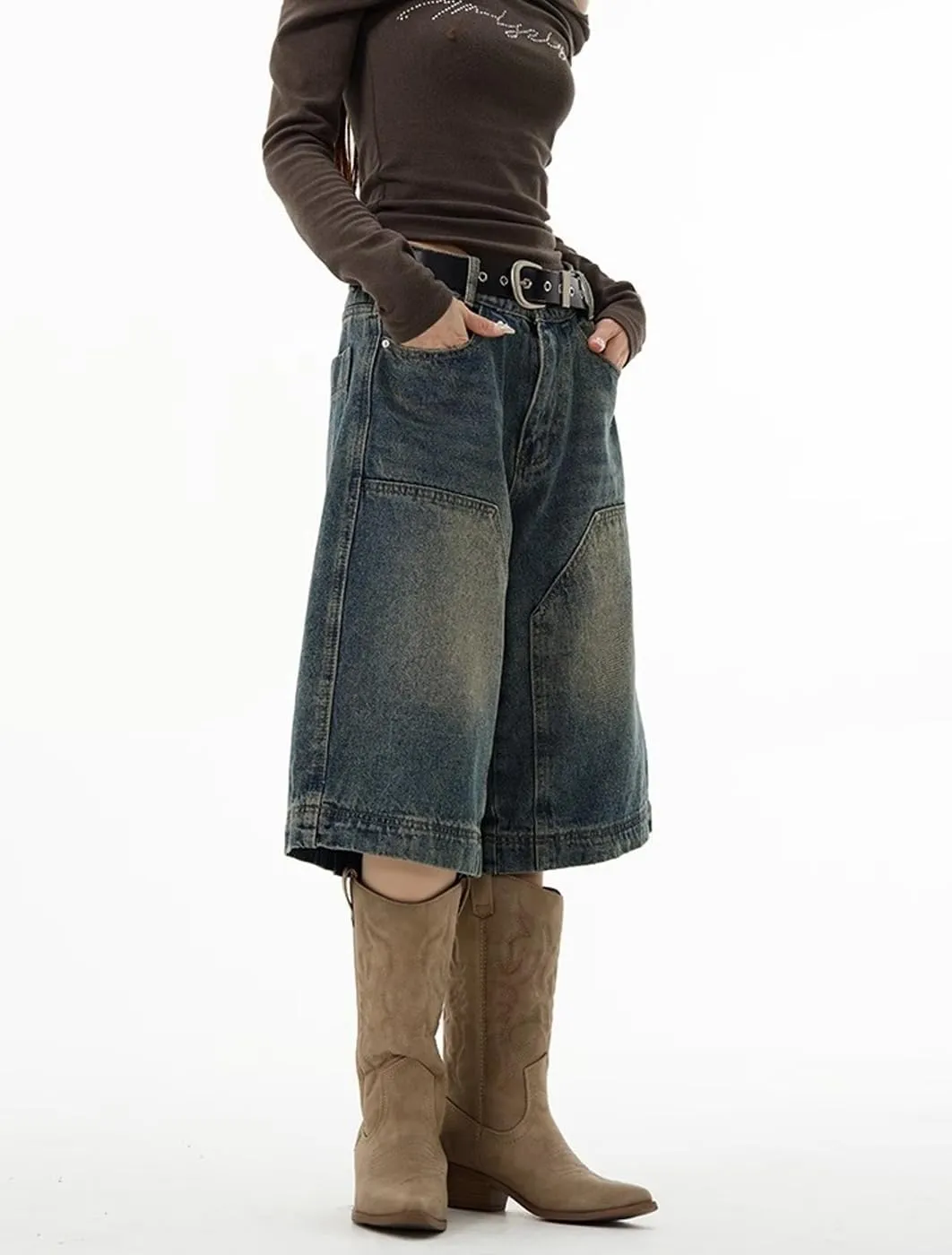Y2k Baggy Jean Shorts for Men Jorts Hip Hop Skater Jeans Grunge Shorts Casual Loose Fit Long Denim Shorts