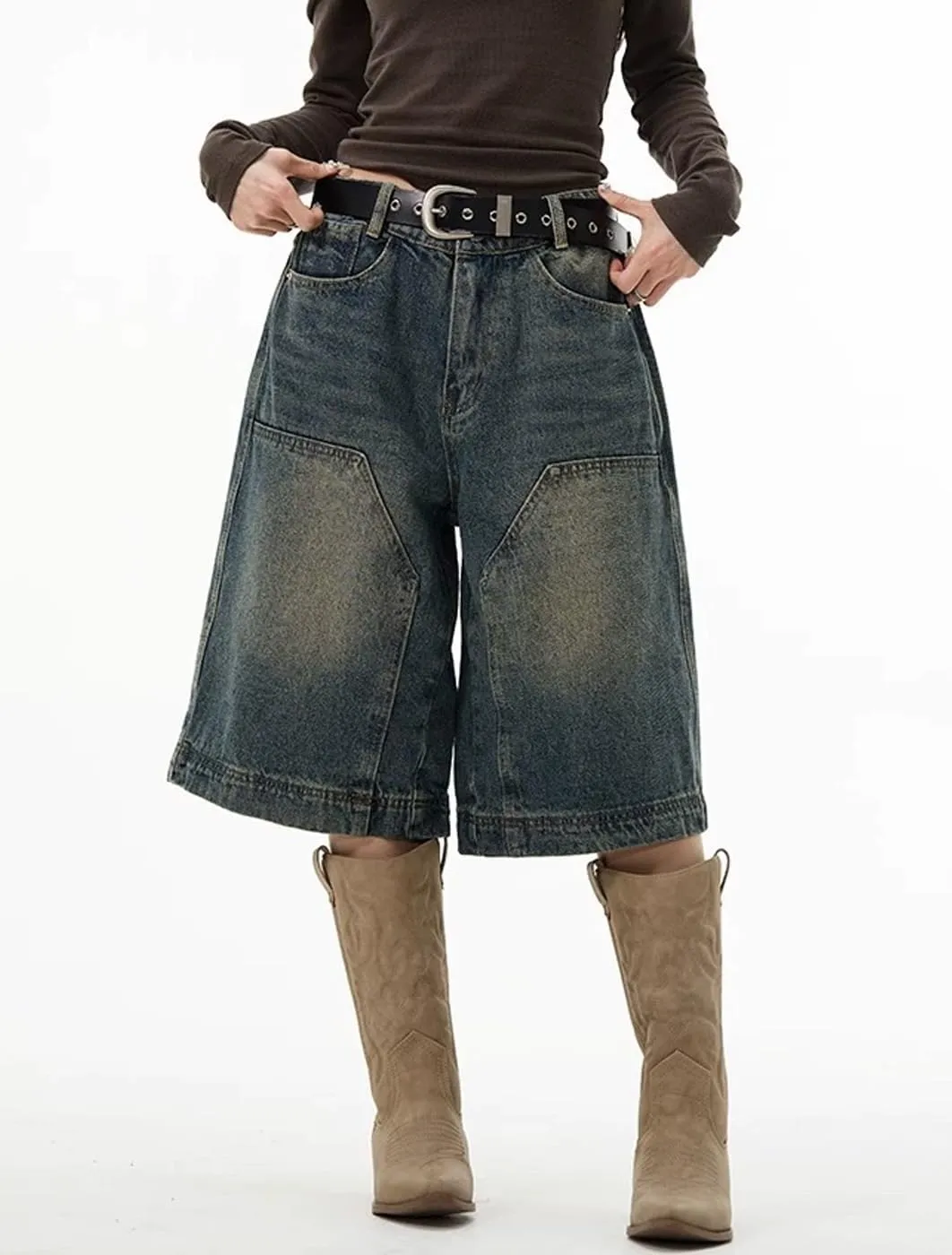 Y2k Baggy Jean Shorts for Men Jorts Hip Hop Skater Jeans Grunge Shorts Casual Loose Fit Long Denim Shorts
