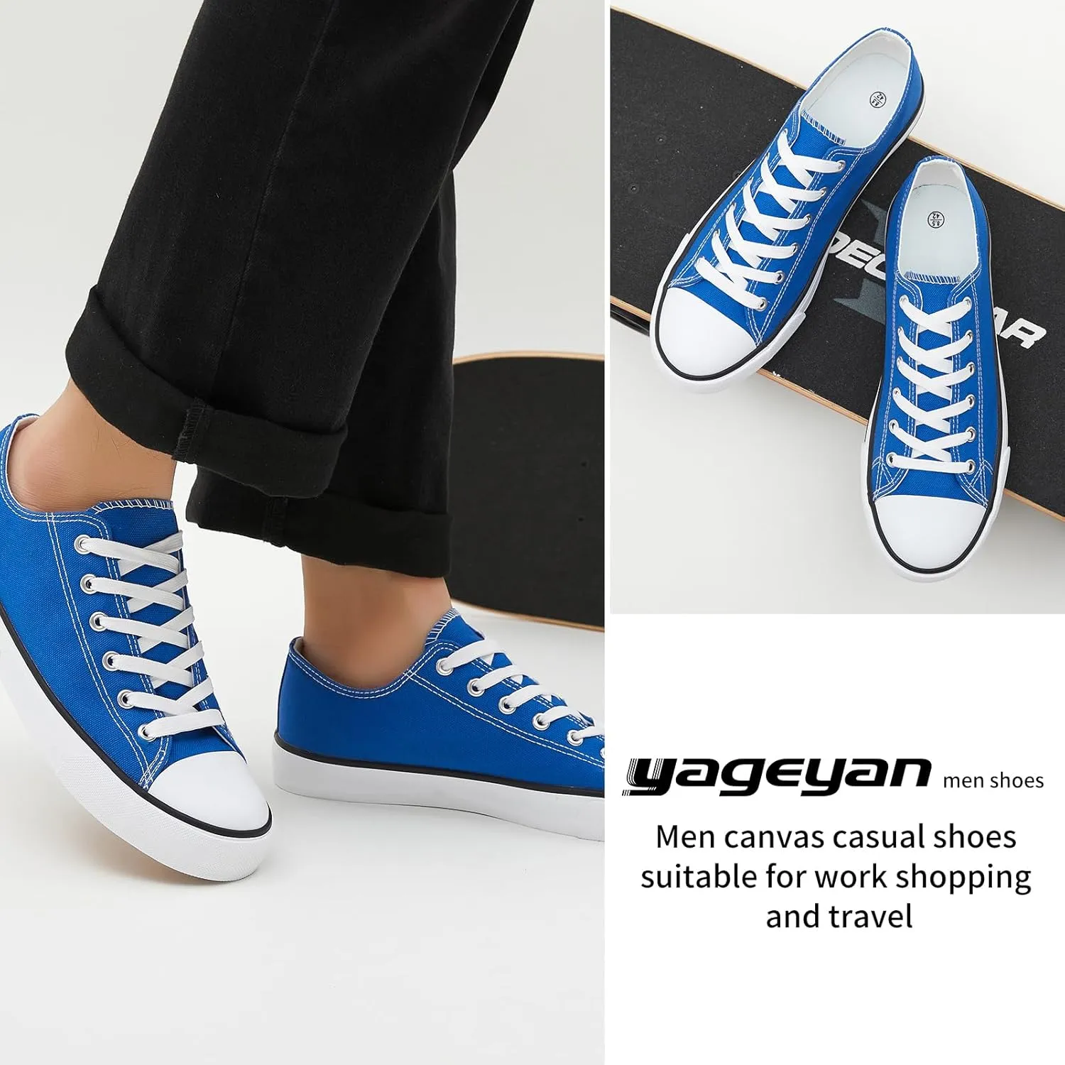 yageyan Men Canvas Low top Shoes Classic Casual Sneakers Black and White Fashion Shoes