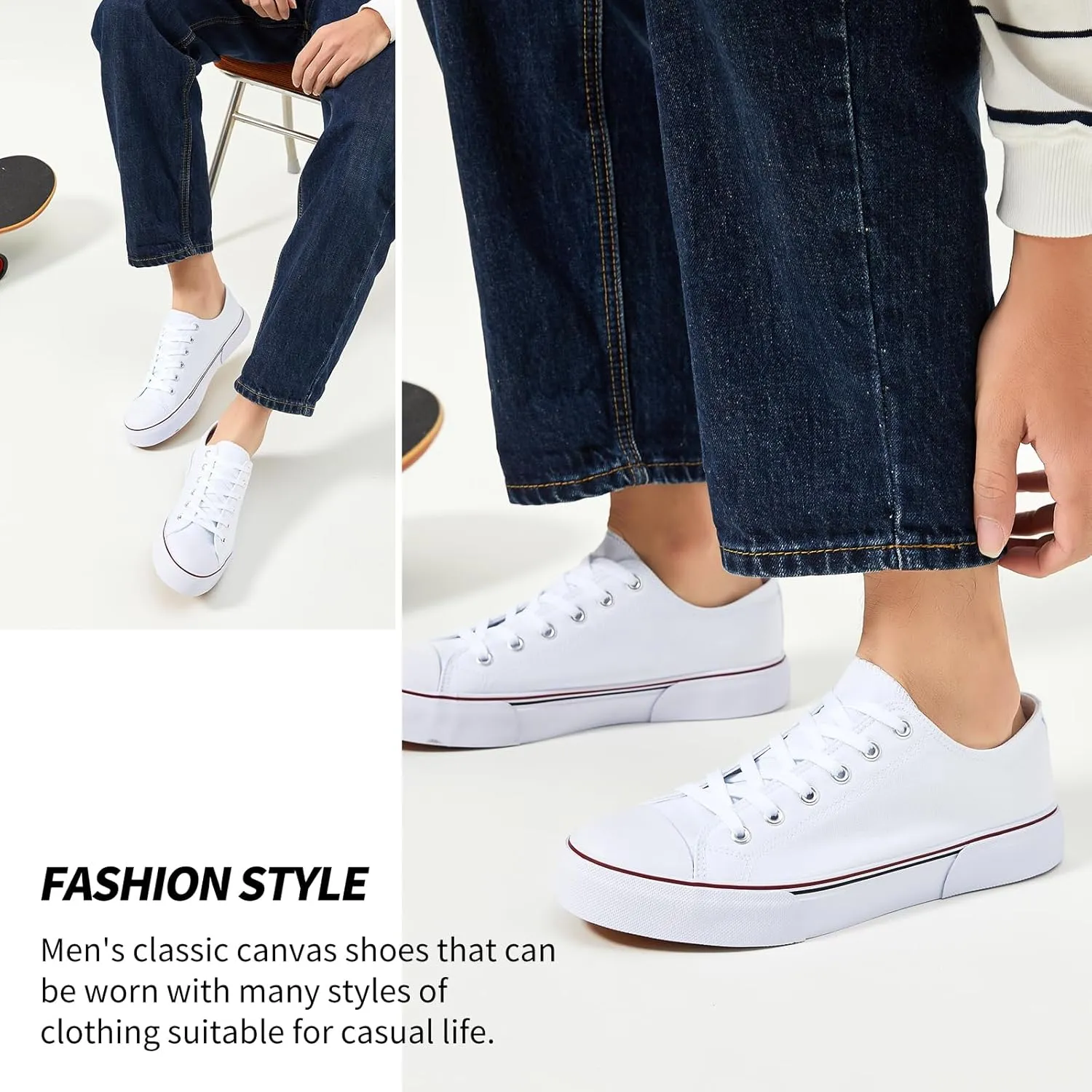 yageyan Men Canvas Low top Shoes Classic Casual Sneakers Black and White Fashion Shoes