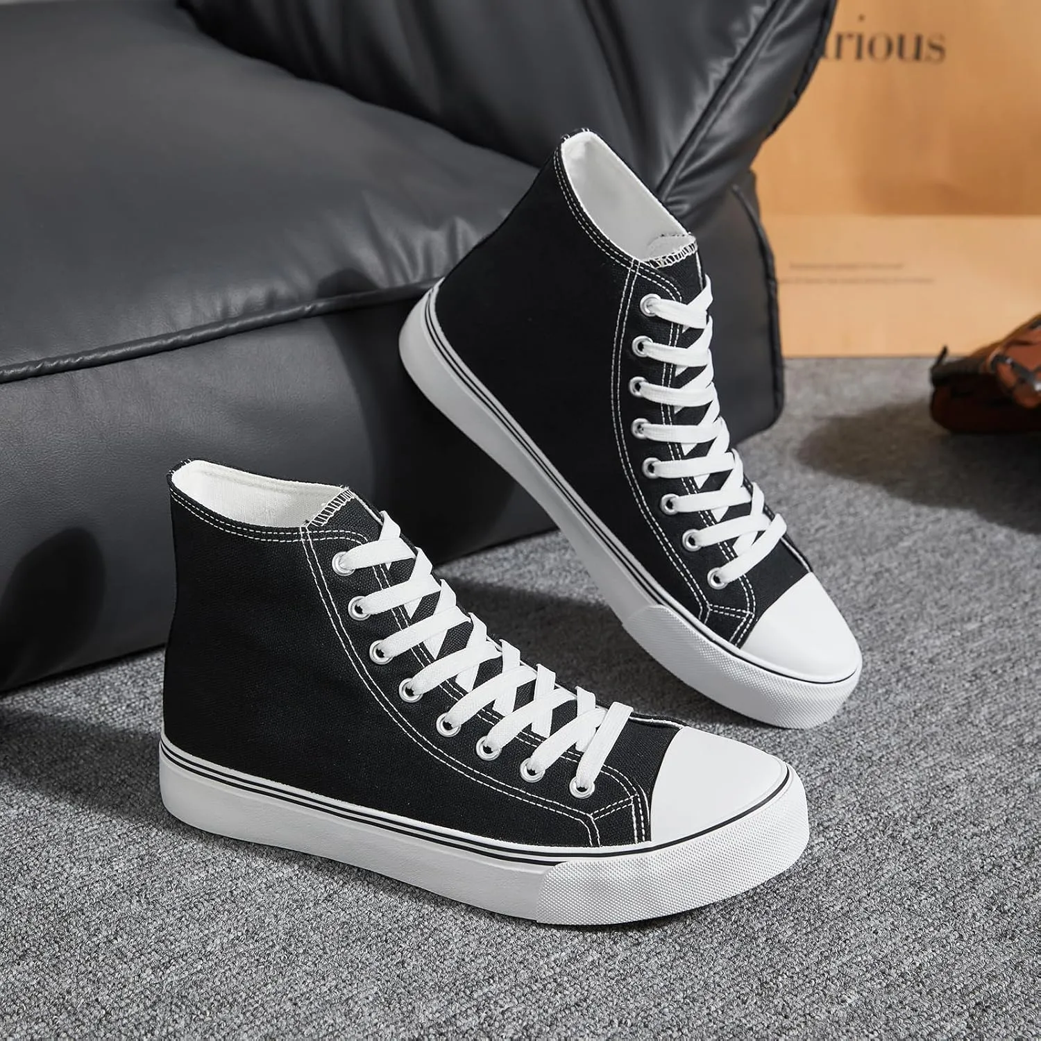 yageyan Men’s High Top Canvas Sneakers Fashion Lace up Walking Shoes Casual Classic
