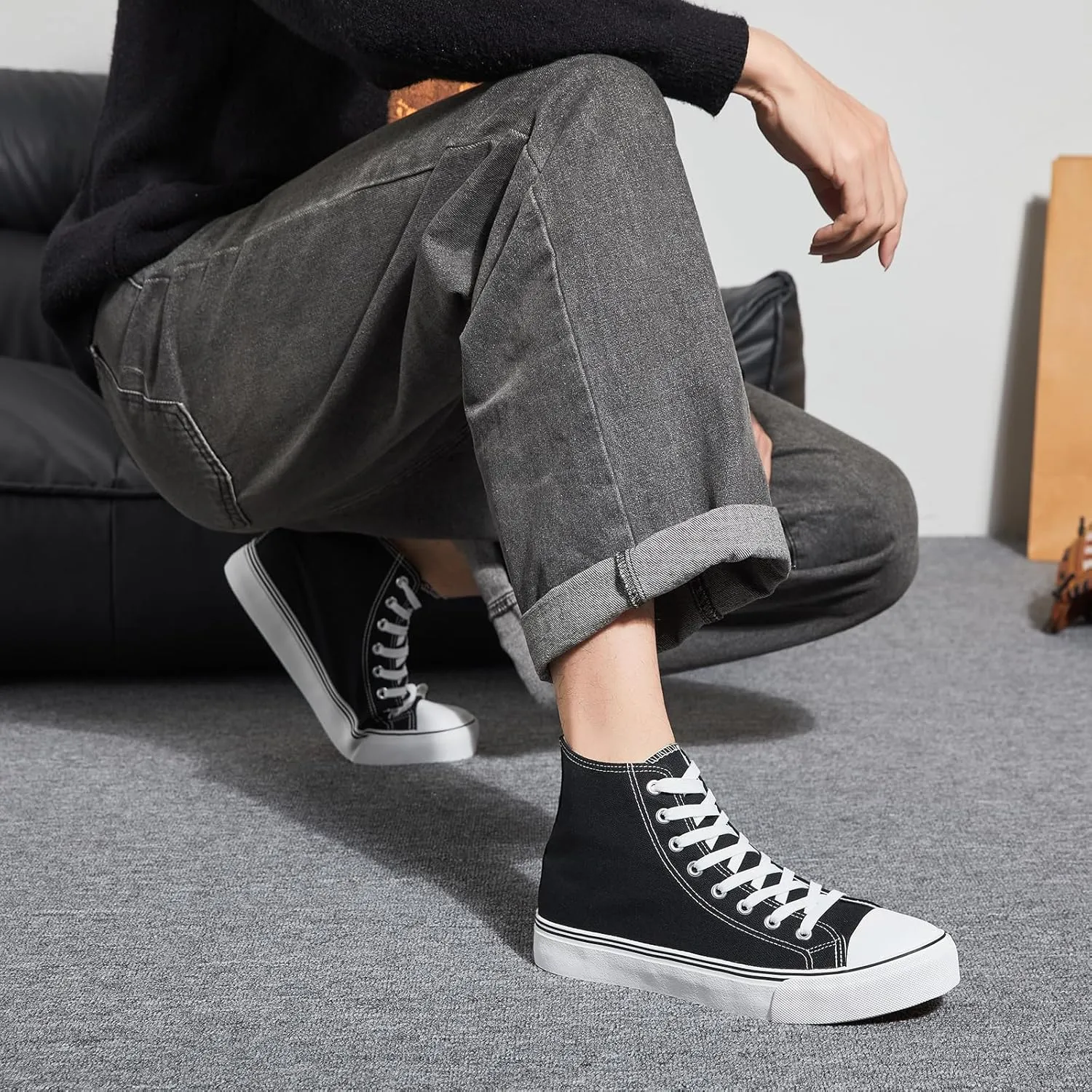 yageyan Men’s High Top Canvas Sneakers Fashion Lace up Walking Shoes Casual Classic