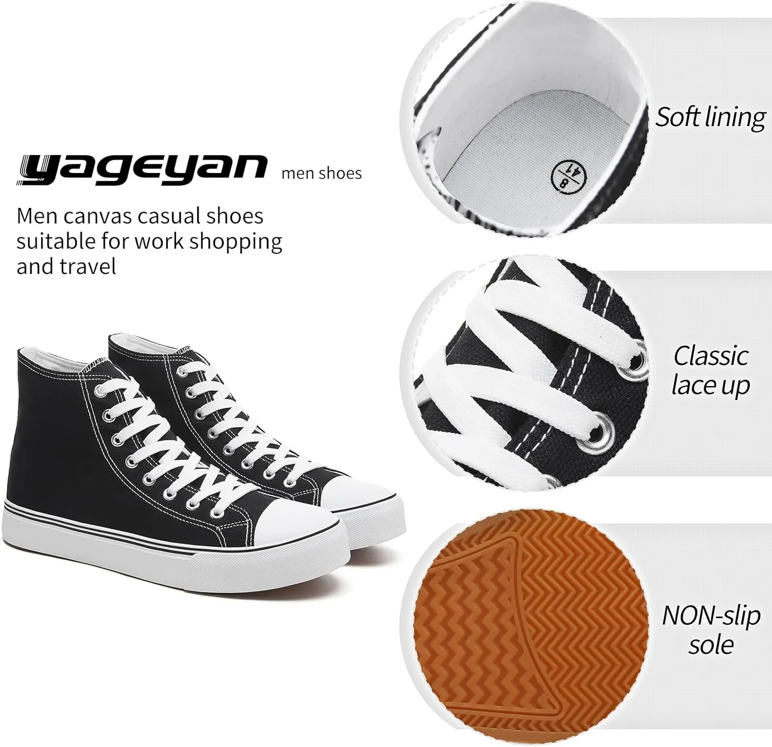 yageyan Men’s High Top Canvas Sneakers Fashion Lace up Walking Shoes Casual Classic