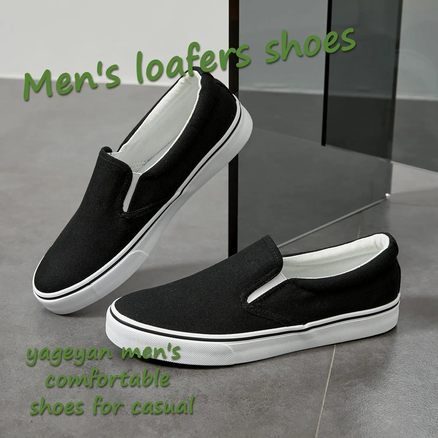 yageyan Mens Slip on Sneakers Loafers Shoes Canvas Black Shoes Canvas Blue Casual Fashion Shoes