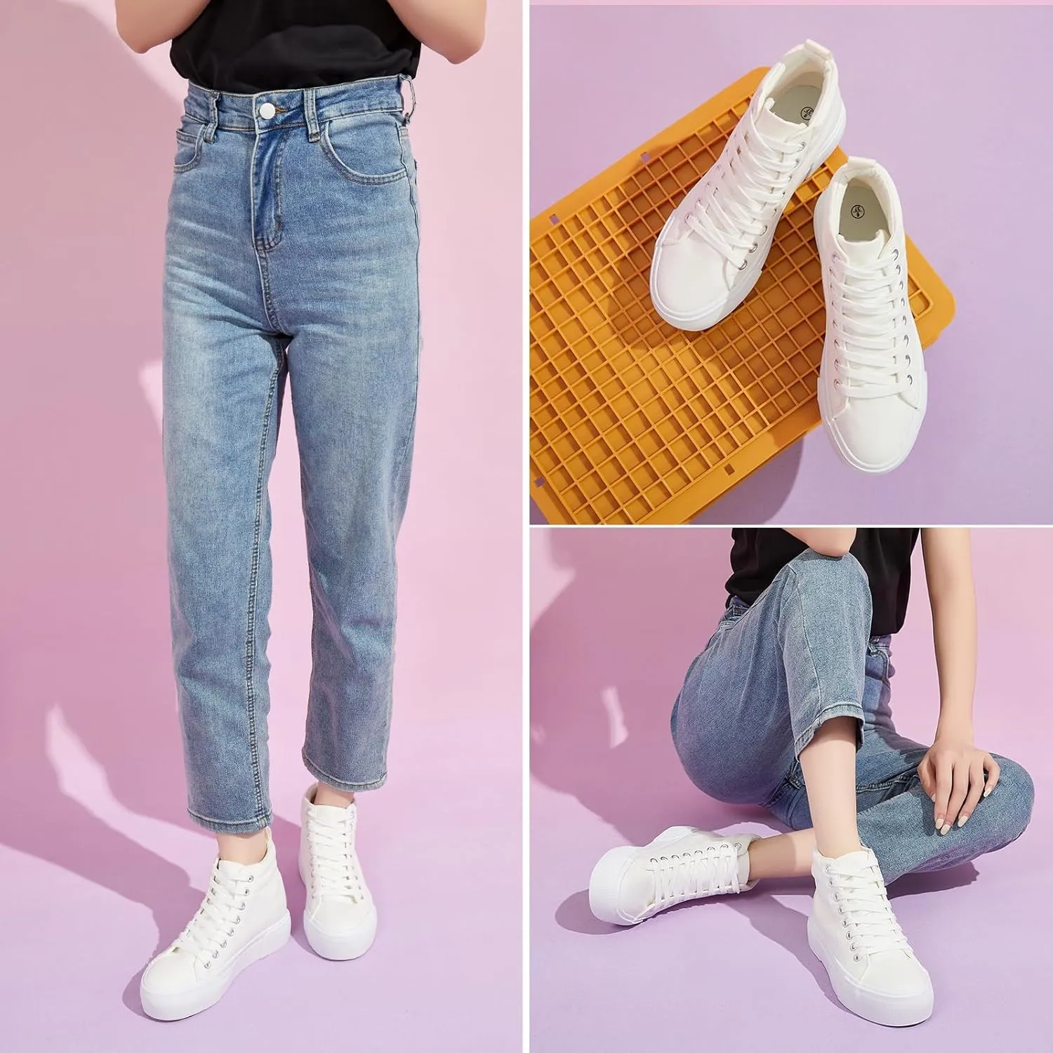 Yageyan Women's High Top Sneakers - White Platform Shoes for Walking & Casual Wear