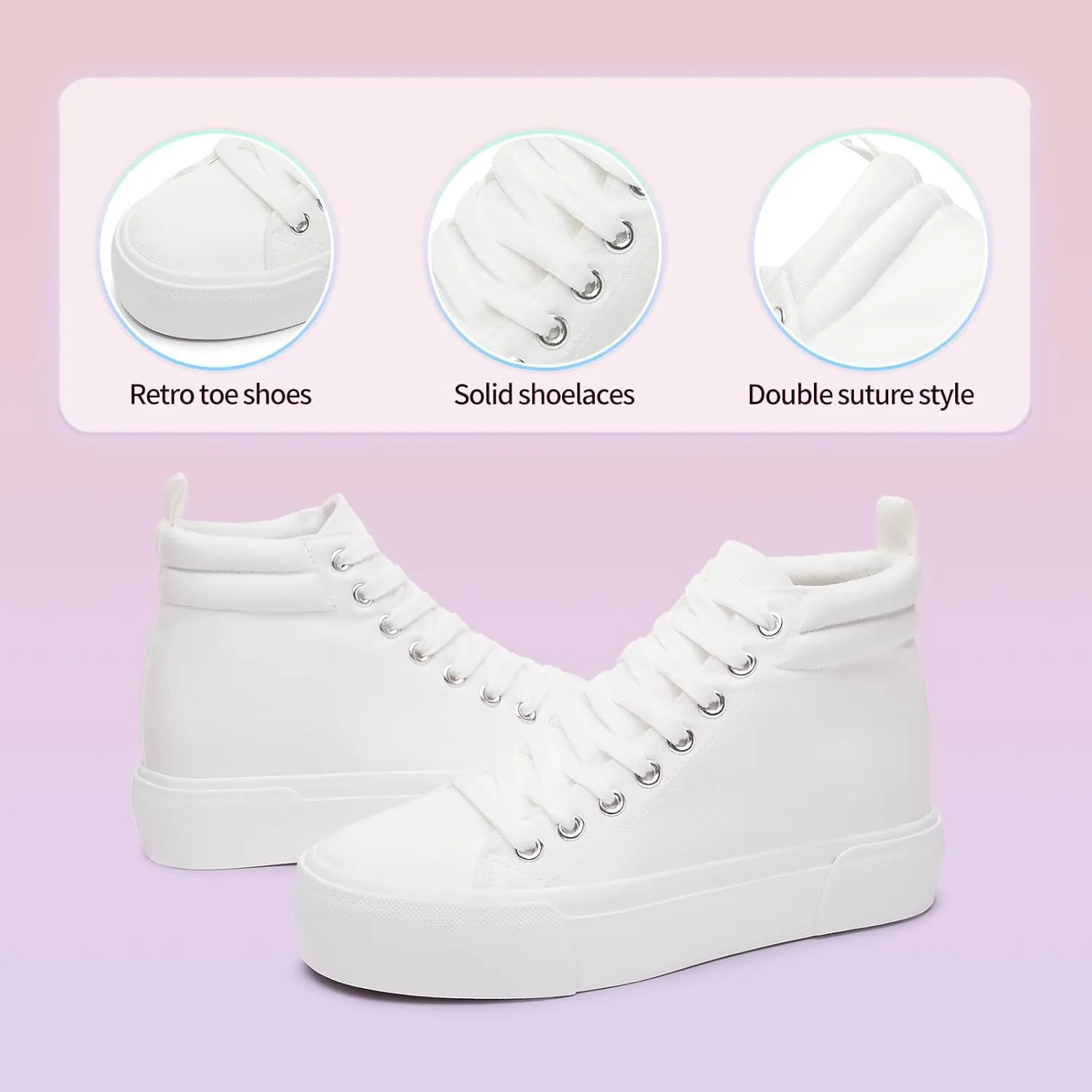 Yageyan Women's High Top Sneakers - White Platform Shoes for Walking & Casual Wear