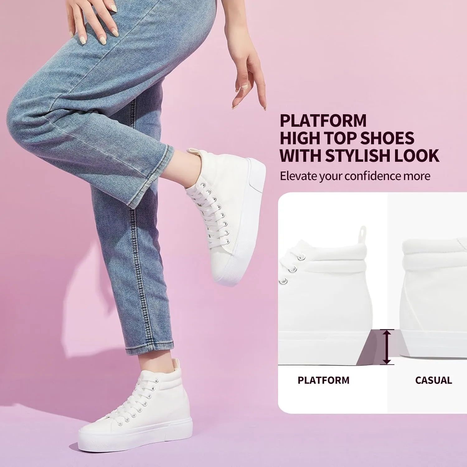 Yageyan Women's High Top Sneakers - White Platform Shoes for Walking & Casual Wear