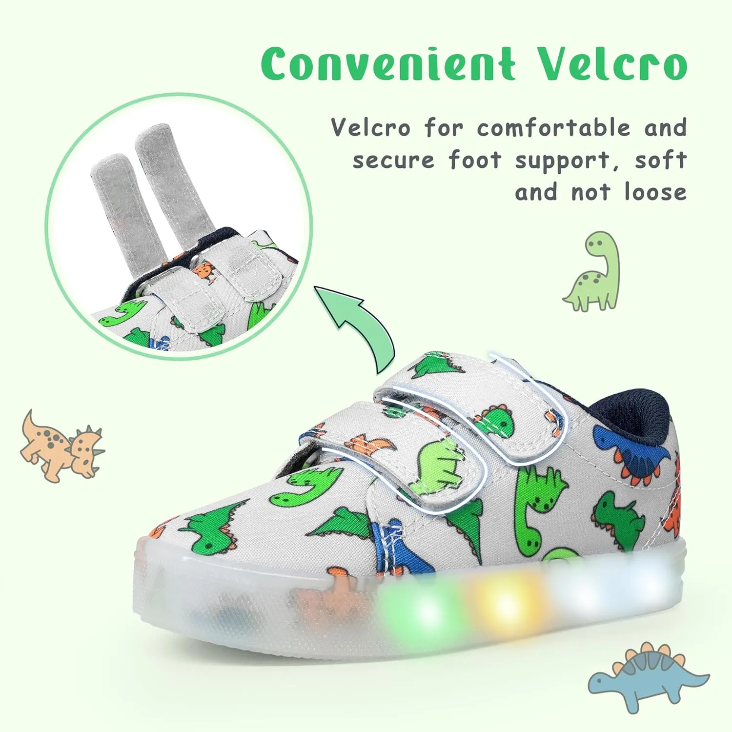 YESKIS Boys Girls Light Up Shoes Vivaki LED Canvas Cartoon Casual Sneakers for Toddler Little Kid Size 5-12