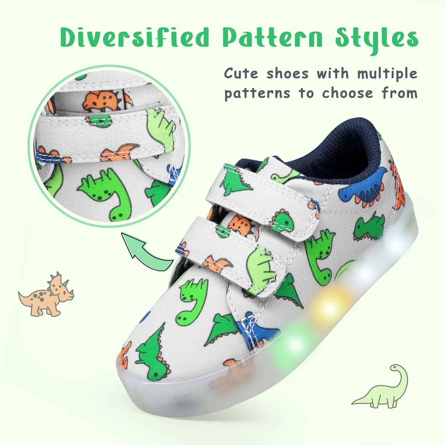 YESKIS Boys Girls Light Up Shoes Vivaki LED Canvas Cartoon Casual Sneakers for Toddler Little Kid Size 5-12