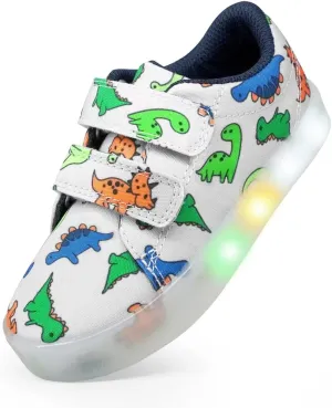 YESKIS Boys Girls Light Up Shoes Vivaki LED Canvas Cartoon Casual Sneakers for Toddler Little Kid Size 5-12