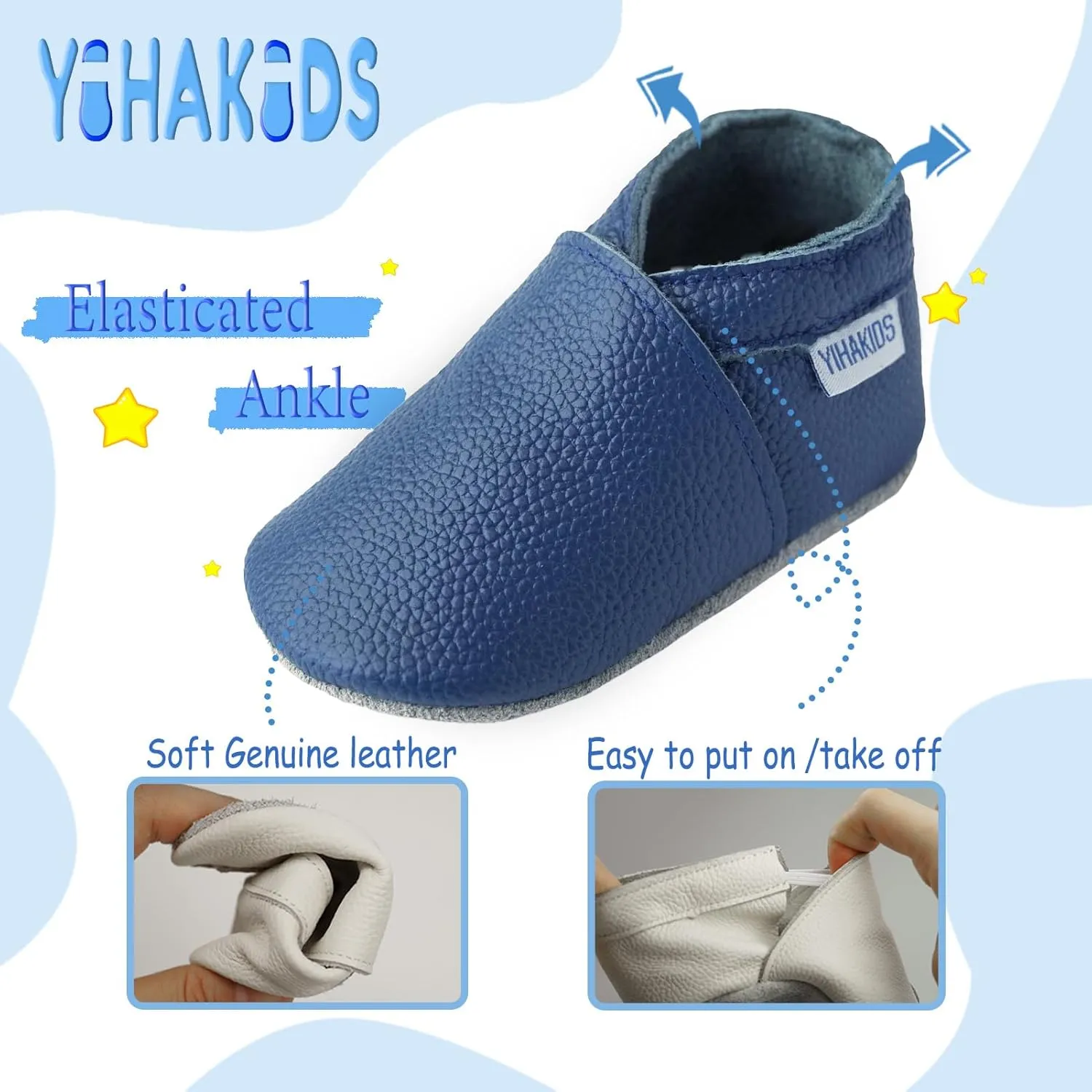 YIHAKIDS Baby Leather Shoes Soft Sole First Walking Moccasins Infants Toddler Boys Girls Crawling Slippers Slip-on Shoes Solid Color Shoes