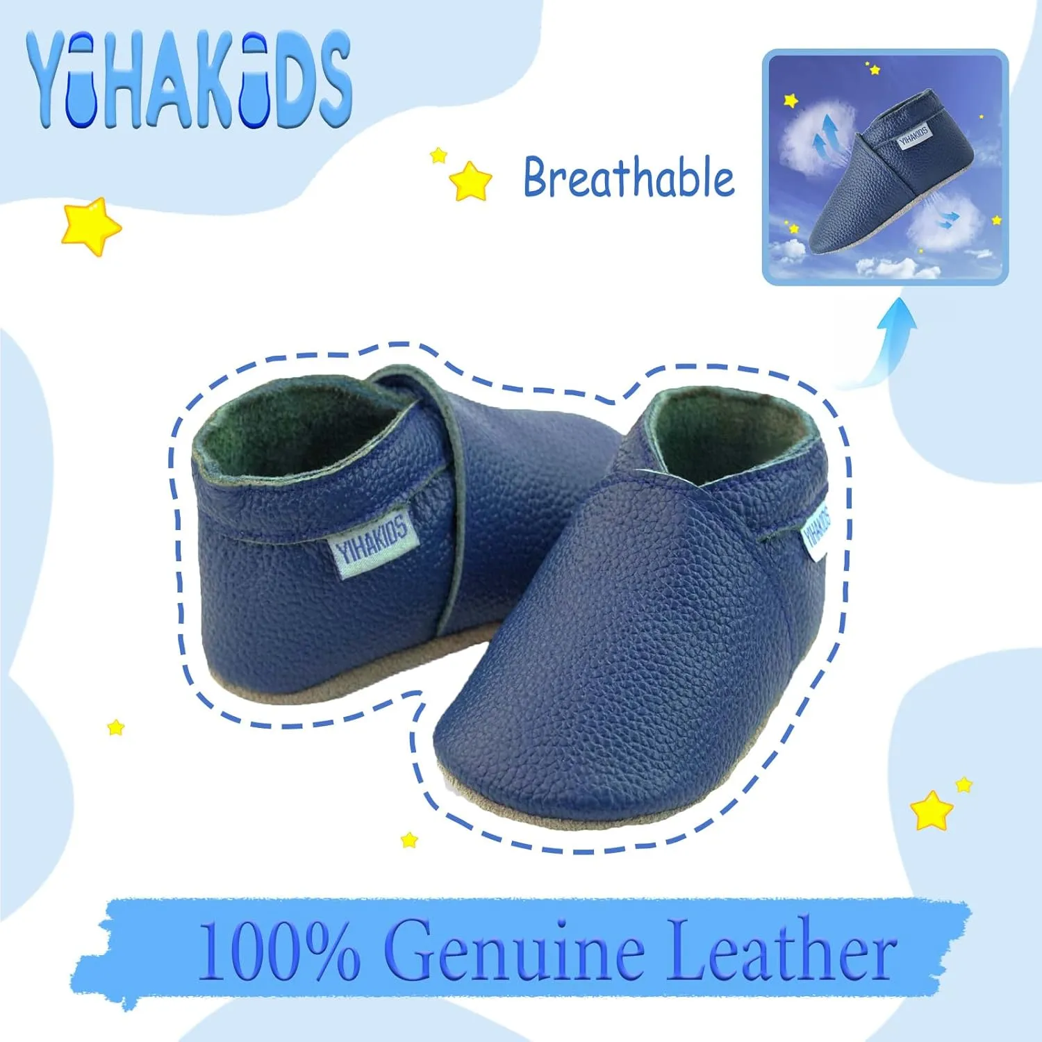 YIHAKIDS Baby Leather Shoes Soft Sole First Walking Moccasins Infants Toddler Boys Girls Crawling Slippers Slip-on Shoes Solid Color Shoes