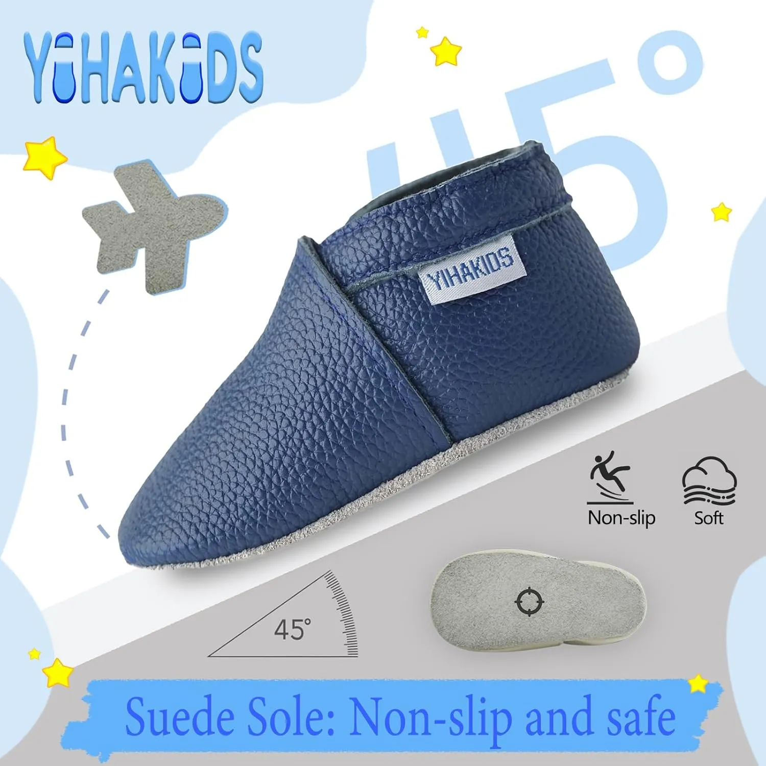 YIHAKIDS Baby Leather Shoes Soft Sole First Walking Moccasins Infants Toddler Boys Girls Crawling Slippers Slip-on Shoes Solid Color Shoes