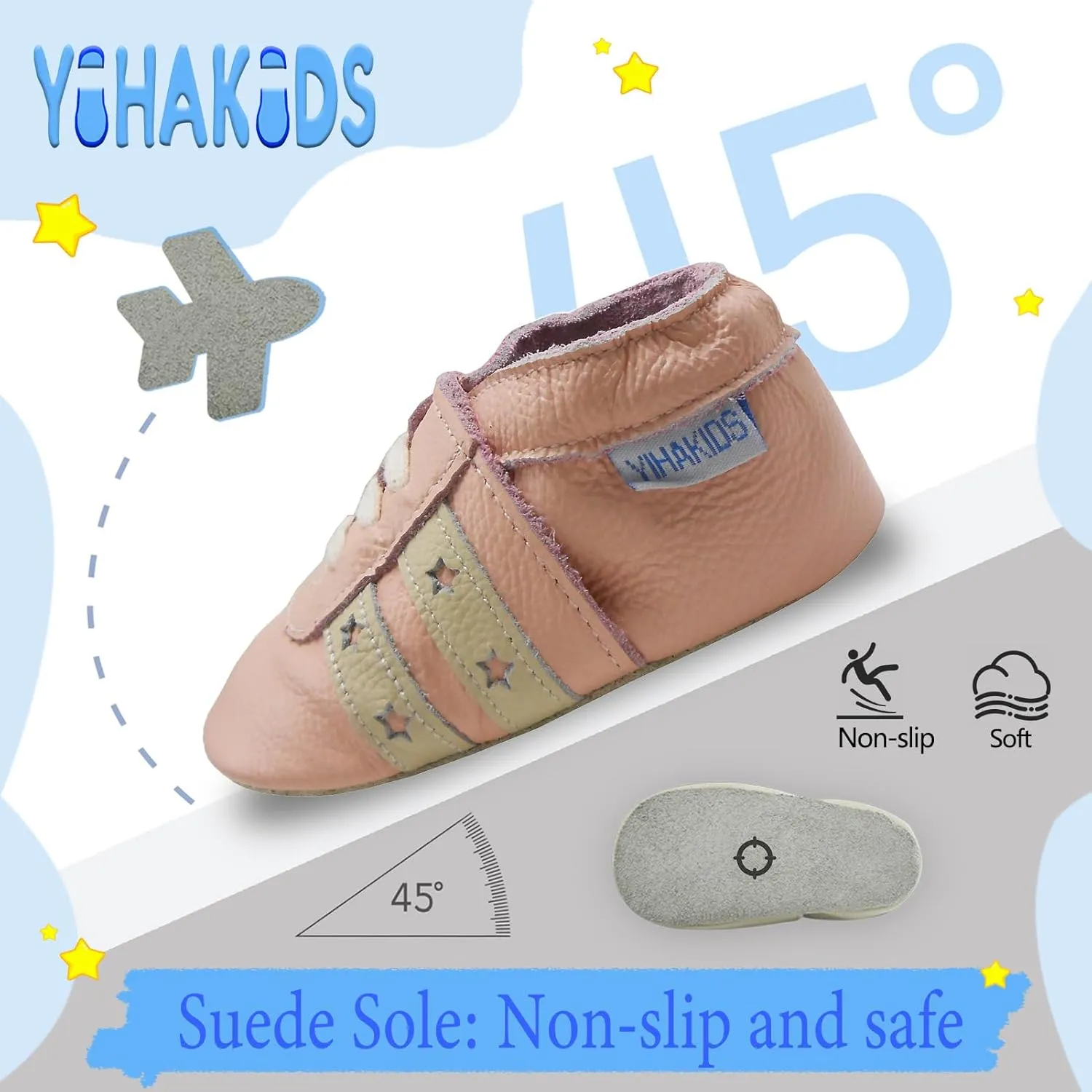 YIHAKIDS Baby Leather Shoes Soft Sole First Walking Moccasins Infants Toddler Boys Girls Crawling Slippers Slip-on Shoes with Elastic Ankle