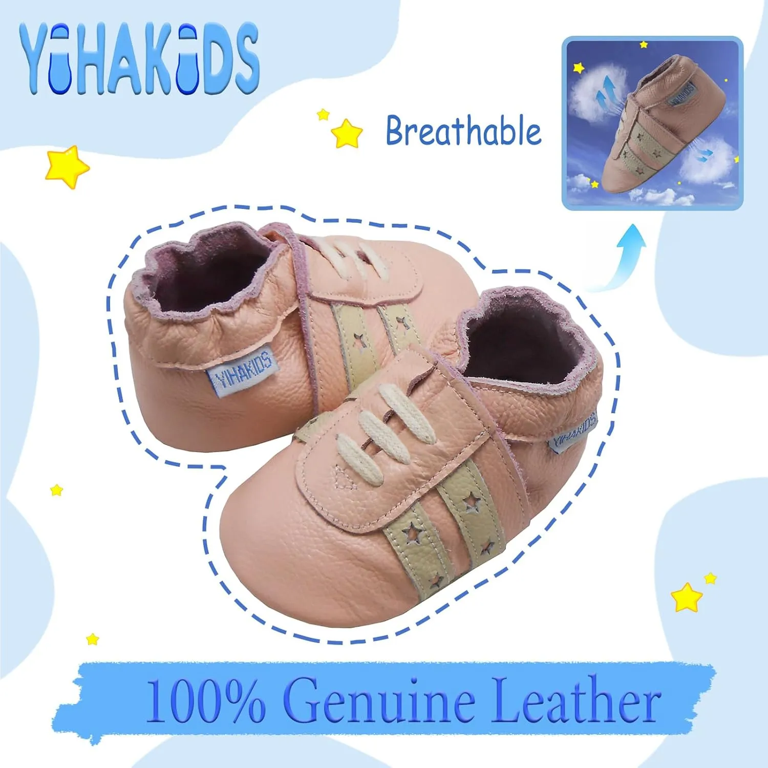 YIHAKIDS Baby Leather Shoes Soft Sole First Walking Moccasins Infants Toddler Boys Girls Crawling Slippers Slip-on Shoes with Elastic Ankle