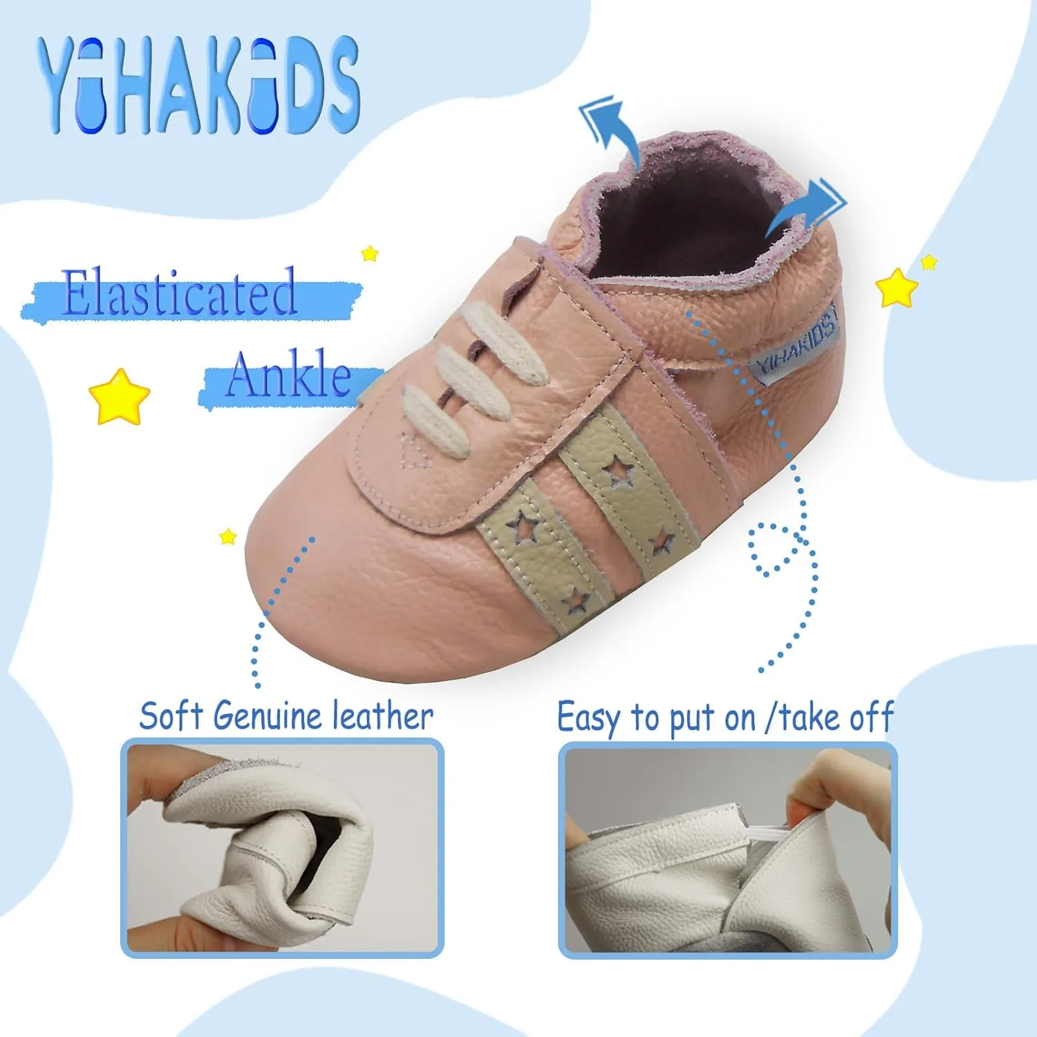YIHAKIDS Baby Leather Shoes Soft Sole First Walking Moccasins Infants Toddler Boys Girls Crawling Slippers Slip-on Shoes with Elastic Ankle