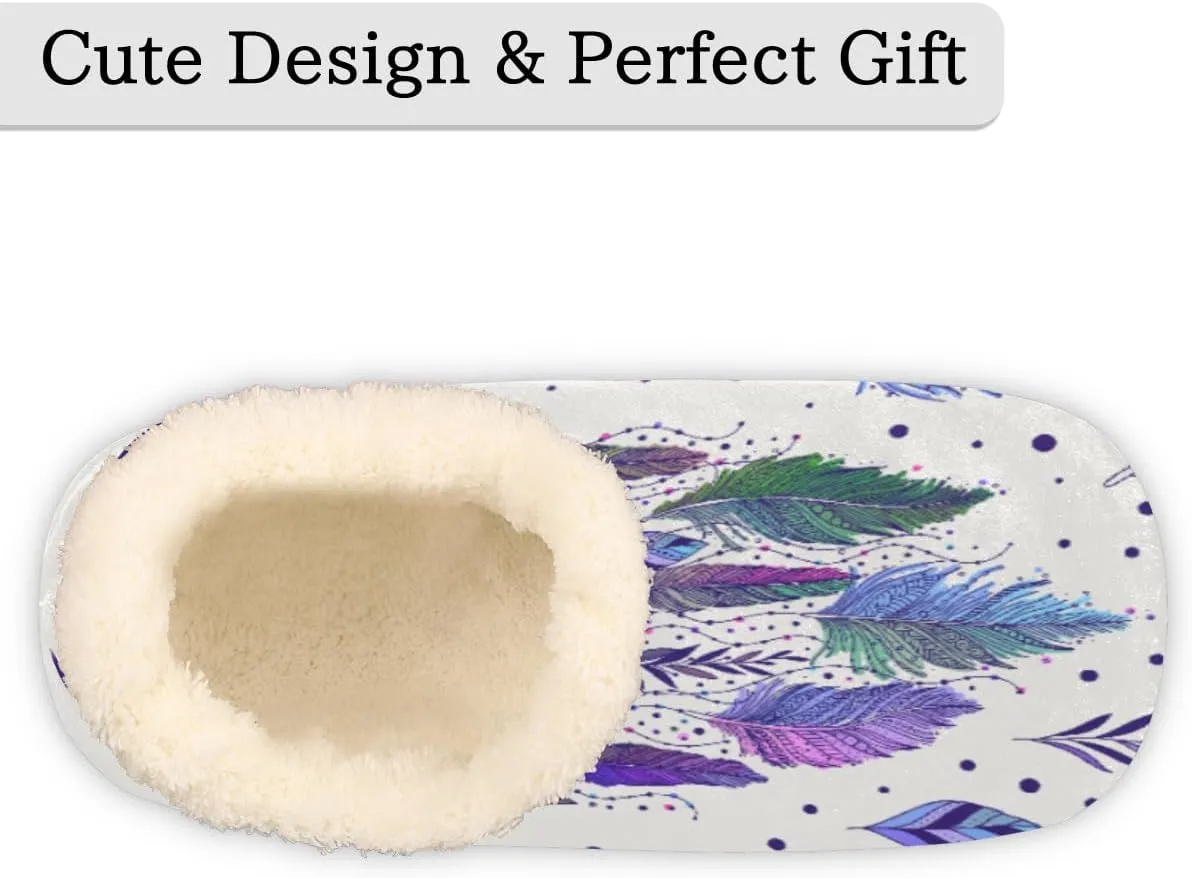 Yzrwebo Dreamcatchers Slippers for Women Men Feathers Leaves Indoor Non-Slip Slippers Socks Warm Comfy Soft House Slippers Bedroom Fuzzy Plush Lined House Shoes