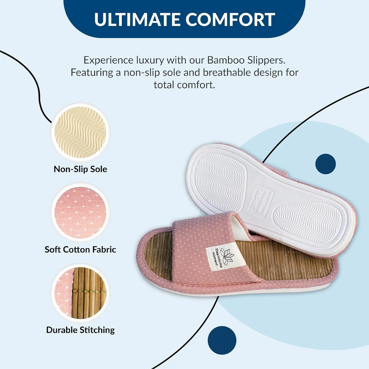 Zenley - Japanese Bamboo House Slippers for Women and Men Indoor - Organic Soft Cotton Fabric for Ultimate Comfort