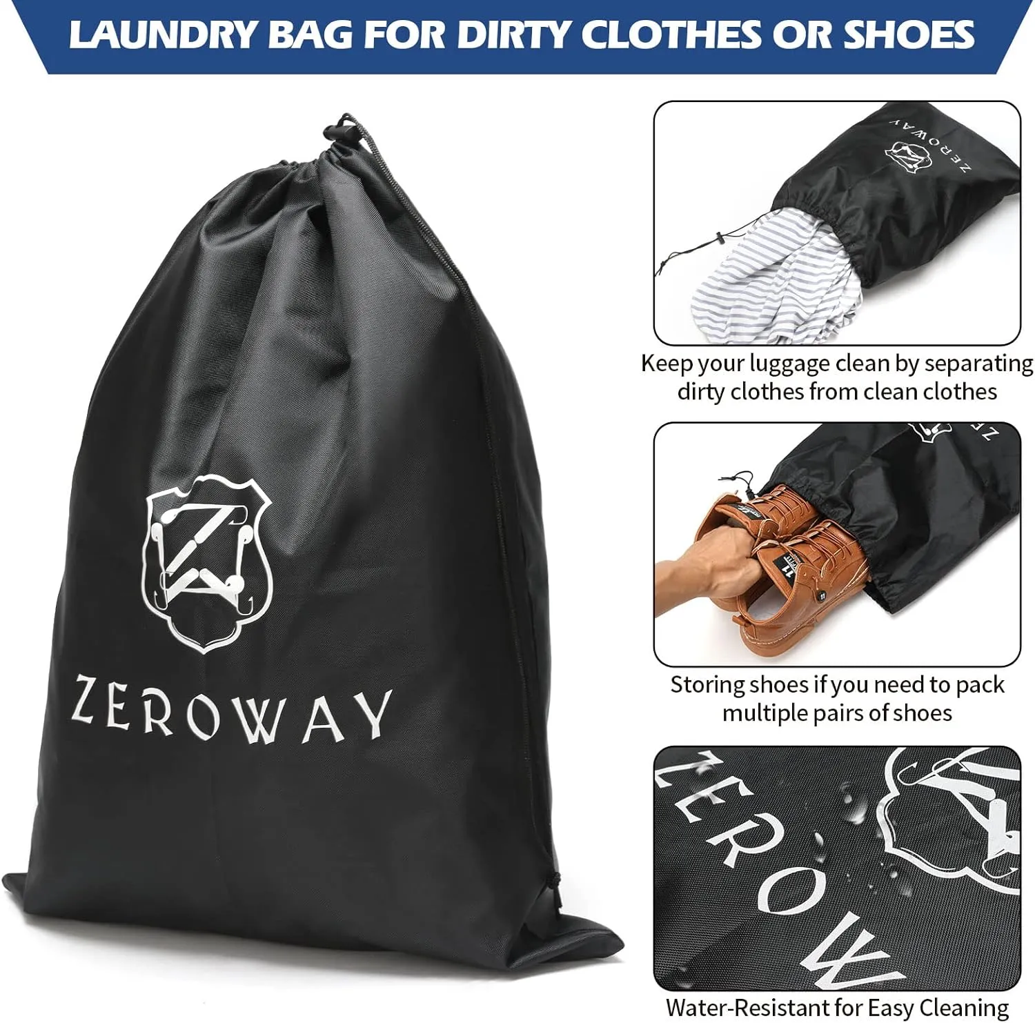 Zeroway PU Leather Travel Duffel Bag with Toiletry Dopp Kit and Laundry Bag, Weekender Overnight bag Luggage Carry-On Bag with Shoe Pouch for Men or Women Black