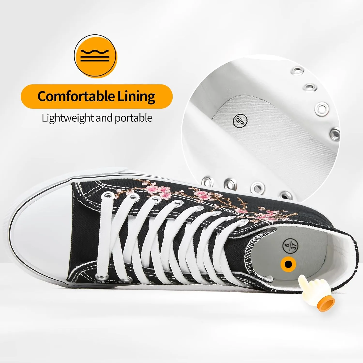 ZGR Womens High Top Canvas Sneakers,Lace-up Canvas Shoes,Casual Tennis Walking Shoes