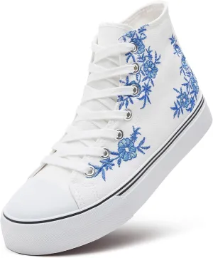 ZGR Womens High Top Canvas Sneakers,Lace-up Canvas Shoes,Casual Tennis Walking Shoes