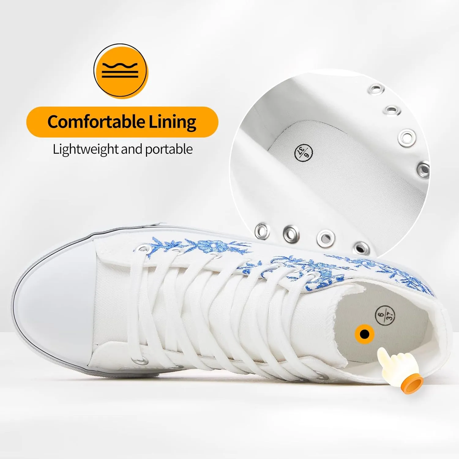 ZGR Womens High Top Canvas Sneakers,Lace-up Canvas Shoes,Casual Tennis Walking Shoes