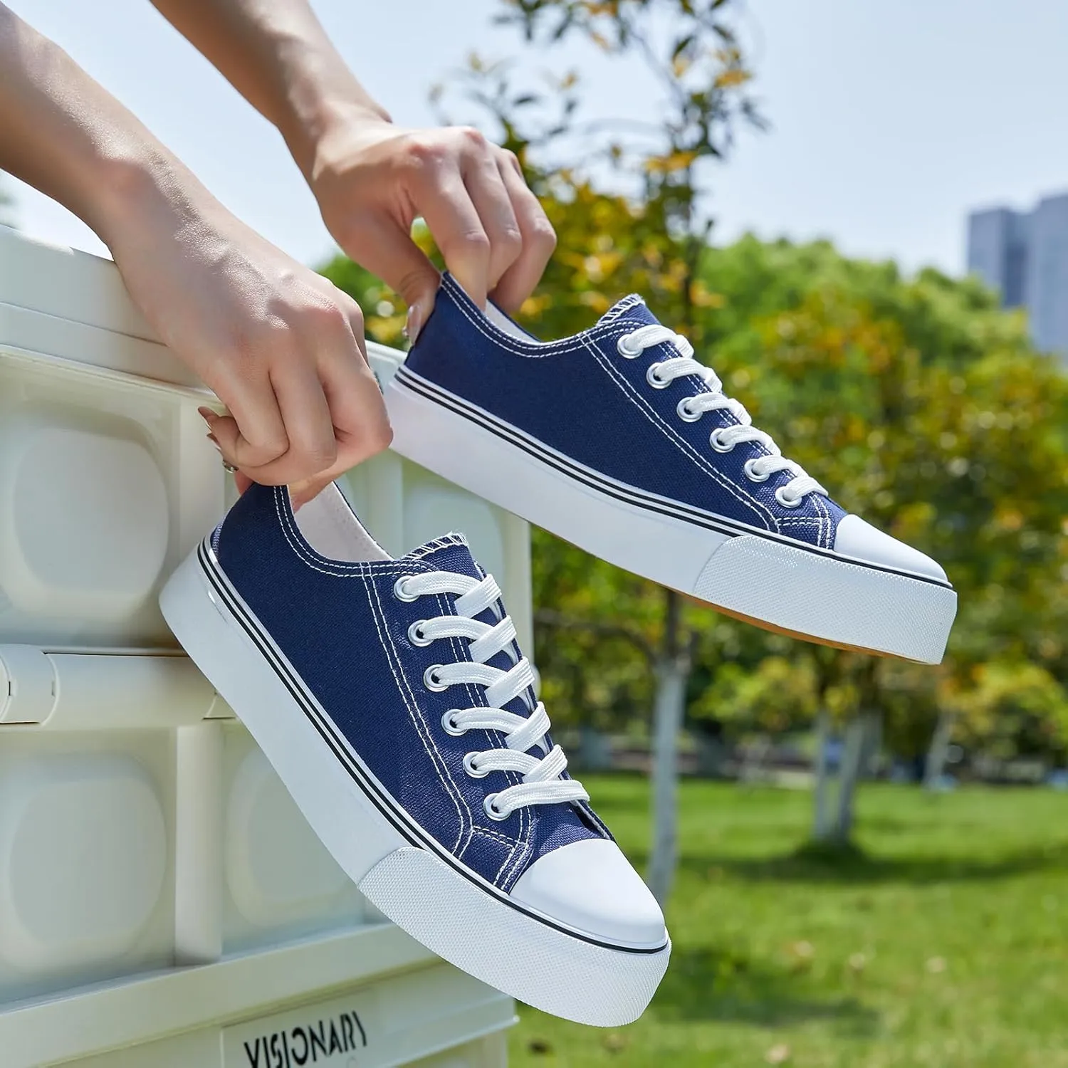 ZGR Womens Low Top Canvas Shoes,Lace up Canvas Sneakers,Casual White Tennis Walking Shoes