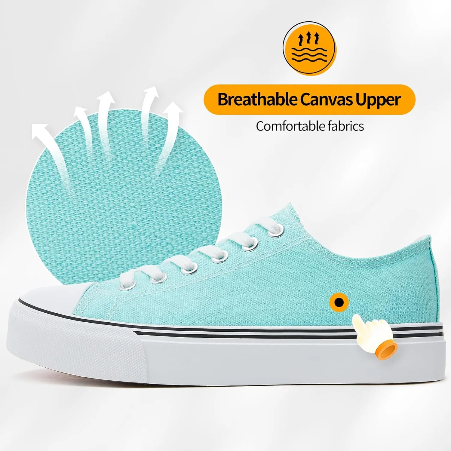 ZGR Womens Low Top Canvas Shoes,Lace up Canvas Sneakers,Casual White Tennis Walking Shoes