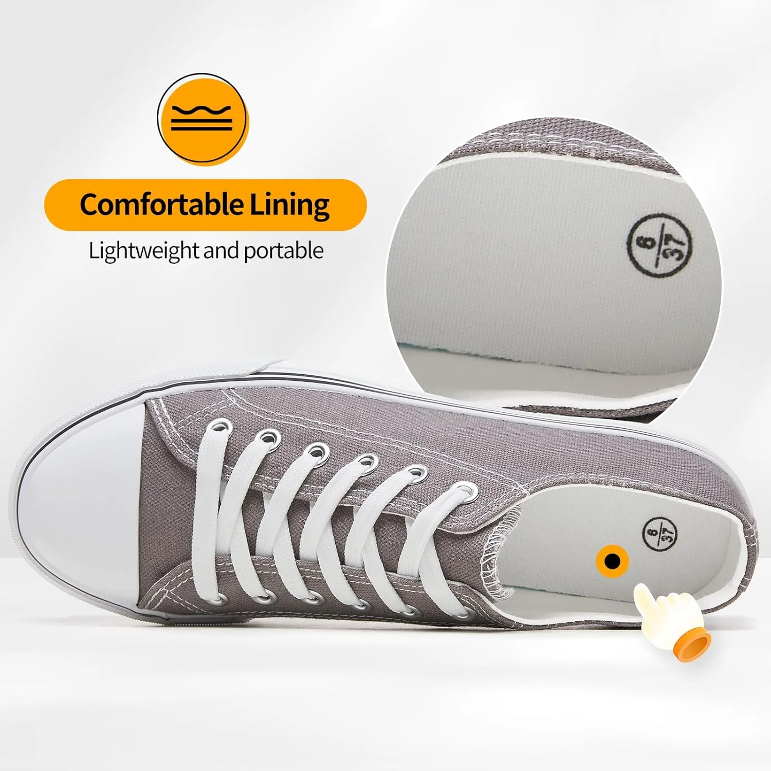 ZGR Womens Low Top Canvas Shoes,Lace up Canvas Sneakers,Casual White Tennis Walking Shoes