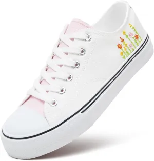 ZGR Womens Low Top Canvas Shoes,Lace up Canvas Sneakers,Casual White Tennis Walking Shoes