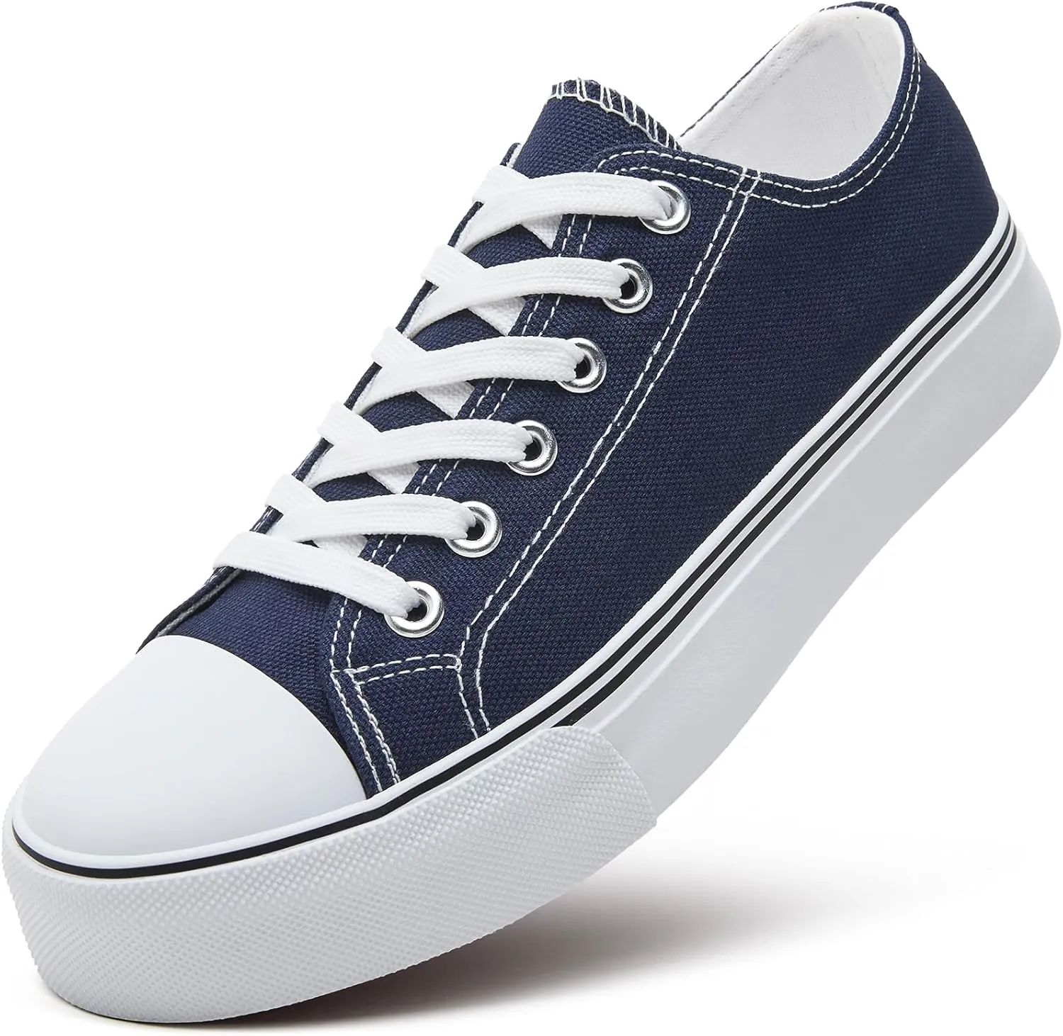 ZGR Womens Low Top Canvas Shoes,Lace up Canvas Sneakers,Casual White Tennis Walking Shoes