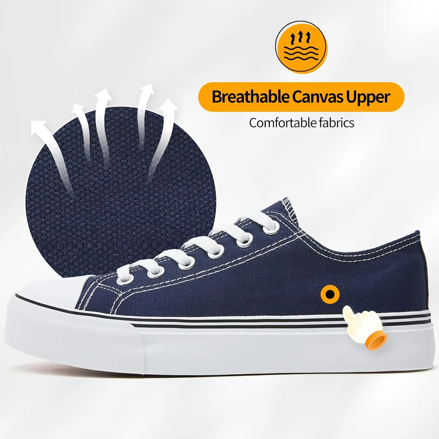 ZGR Womens Low Top Canvas Shoes,Lace up Canvas Sneakers,Casual White Tennis Walking Shoes