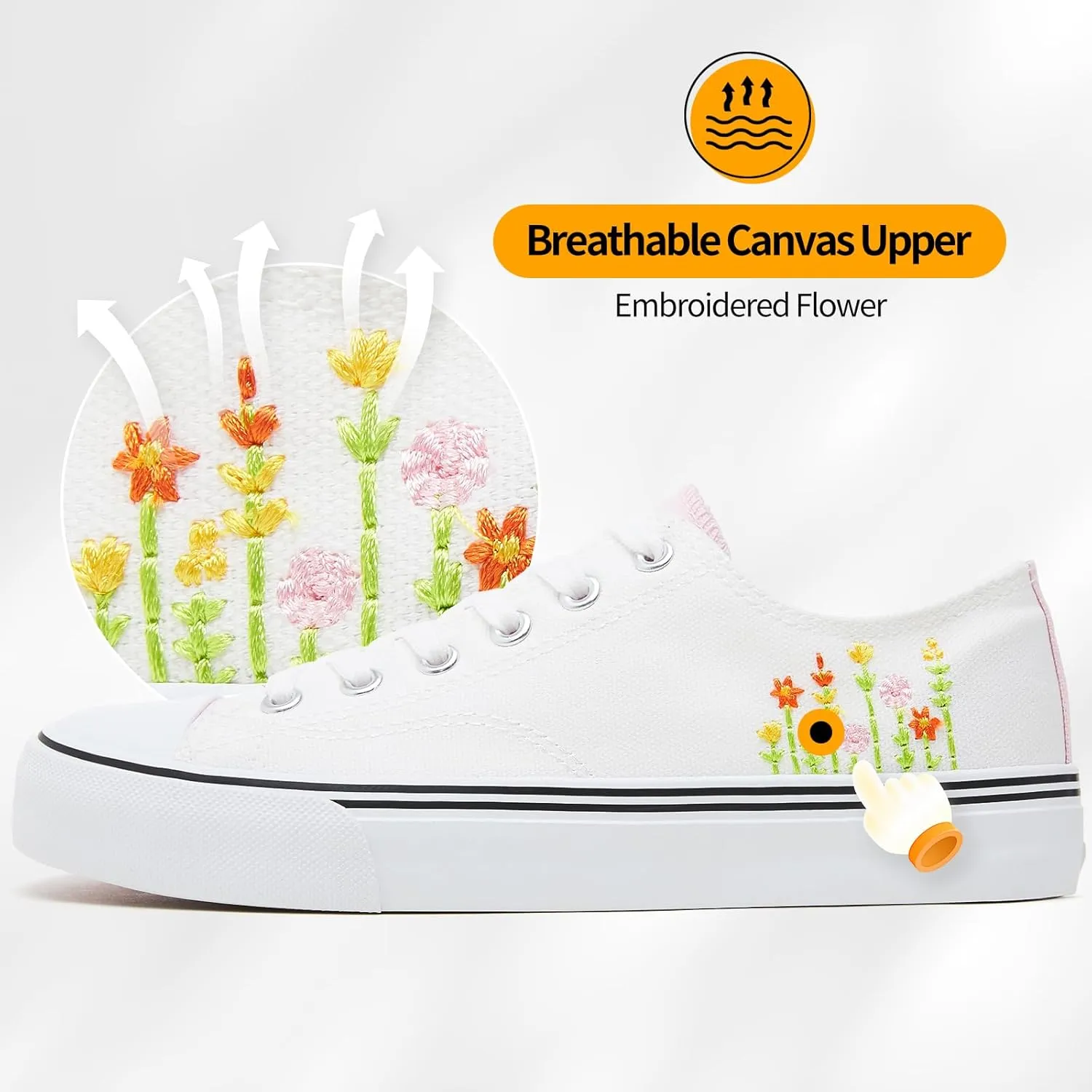 ZGR Womens Low Top Canvas Shoes,Lace up Canvas Sneakers,Casual White Tennis Walking Shoes