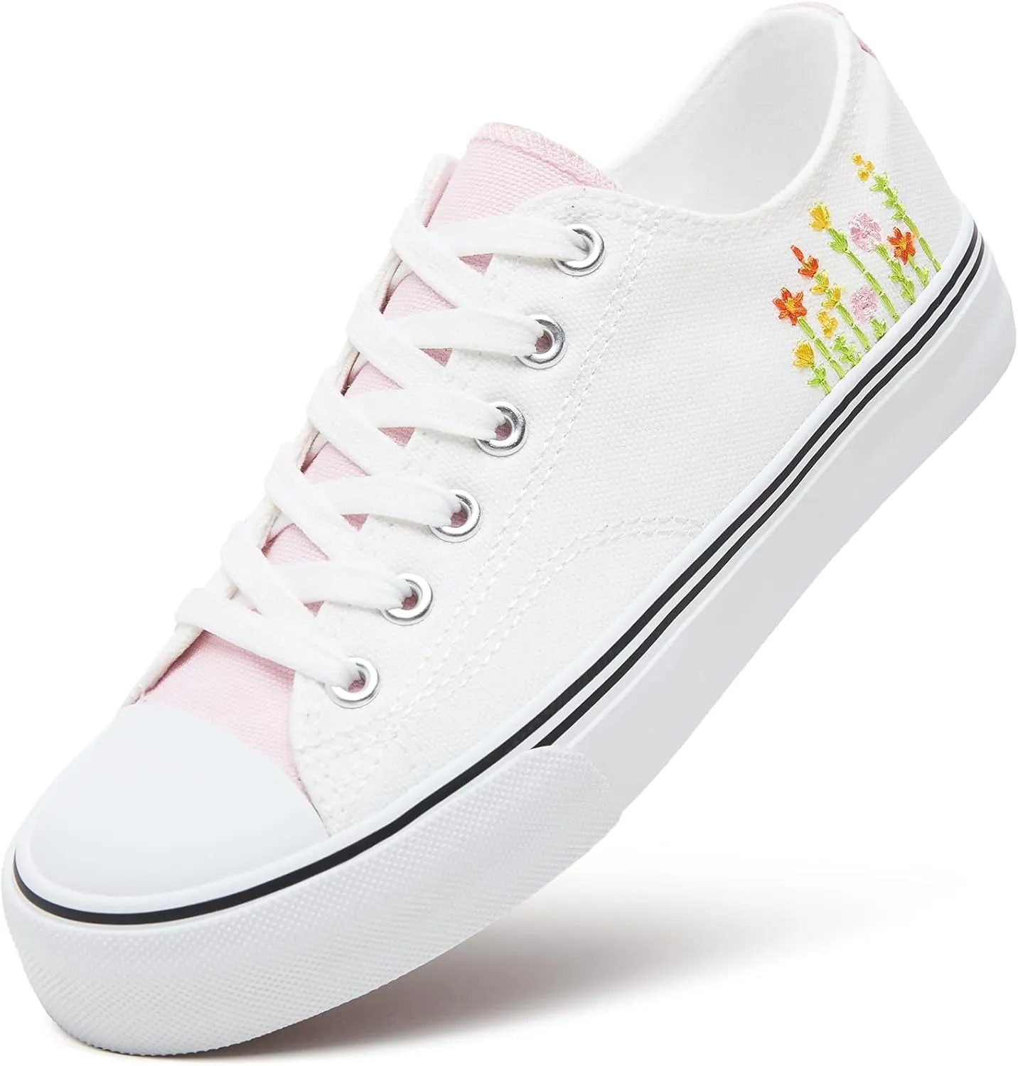 ZGR Womens Low Top Canvas Shoes,Lace up Canvas Sneakers,Casual White Tennis Walking Shoes