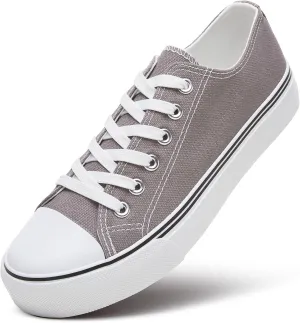 ZGR Womens Low Top Canvas Shoes,Lace up Canvas Sneakers,Casual White Tennis Walking Shoes