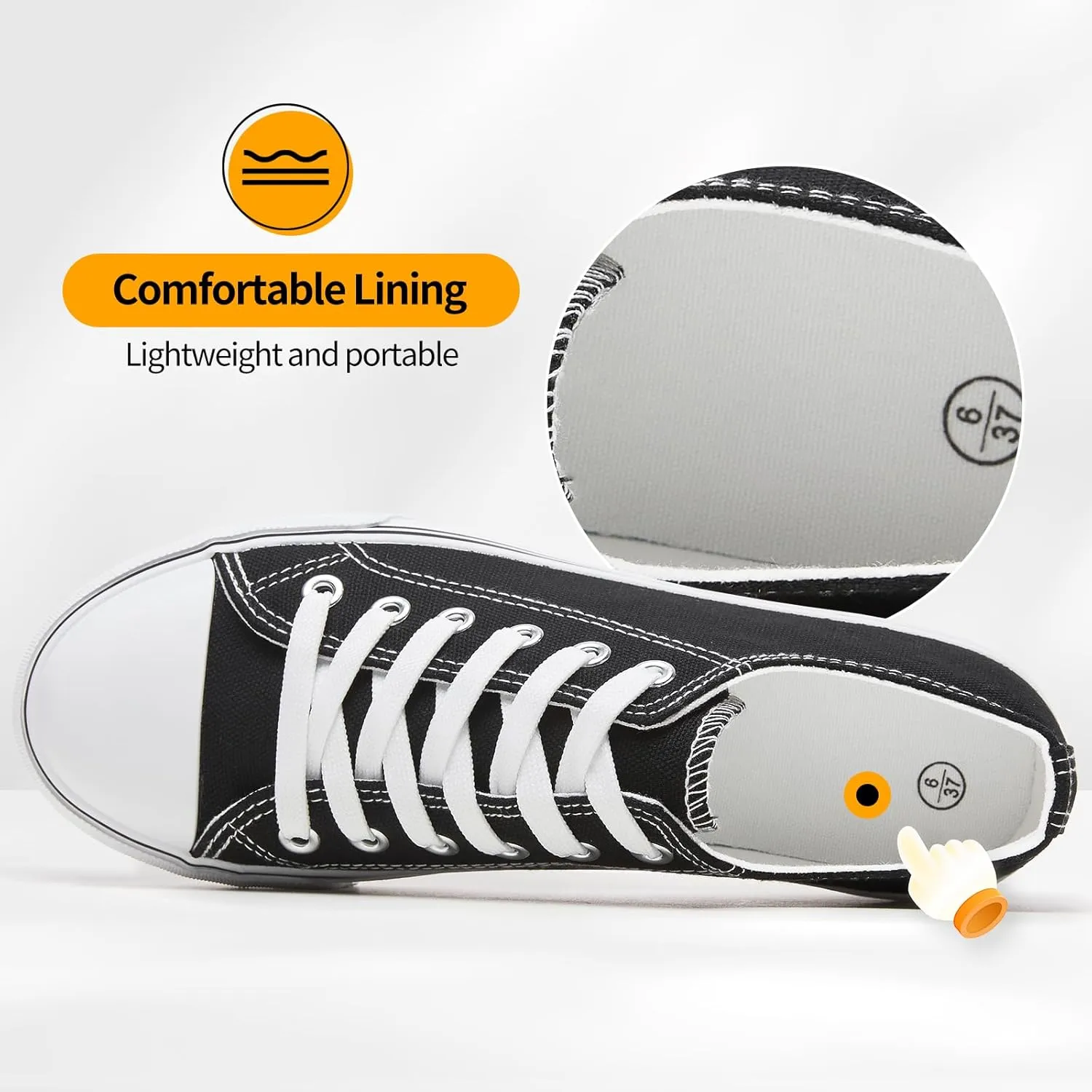 ZGR Womens Low Top Canvas Shoes,Lace up Canvas Sneakers,Casual White Tennis Walking Shoes
