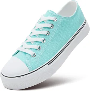 ZGR Womens Low Top Canvas Shoes,Lace up Canvas Sneakers,Casual White Tennis Walking Shoes